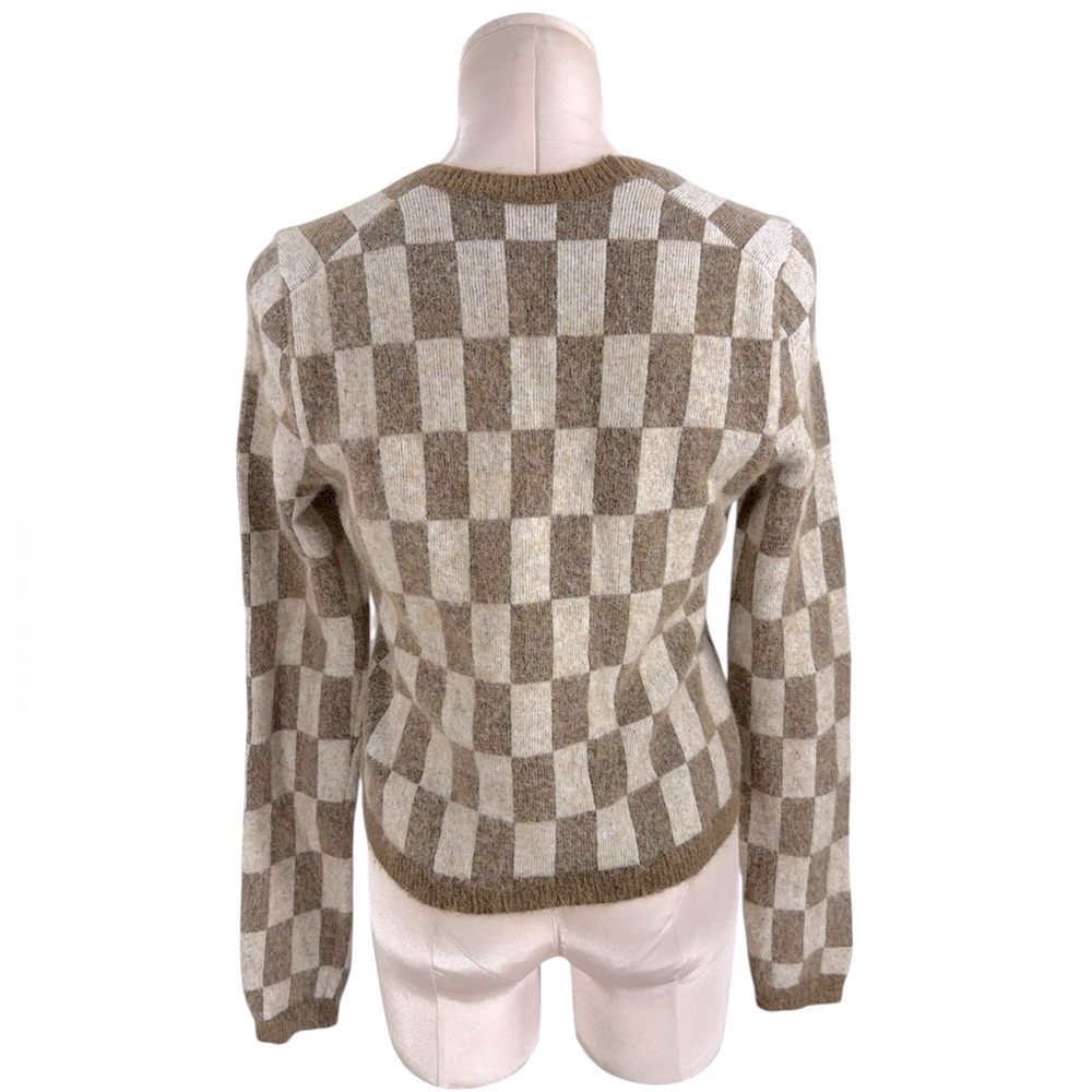 Nanushka Feline Brushed Alpaca Checkered Sweater in Creme/Brown - Picture 5 of 11